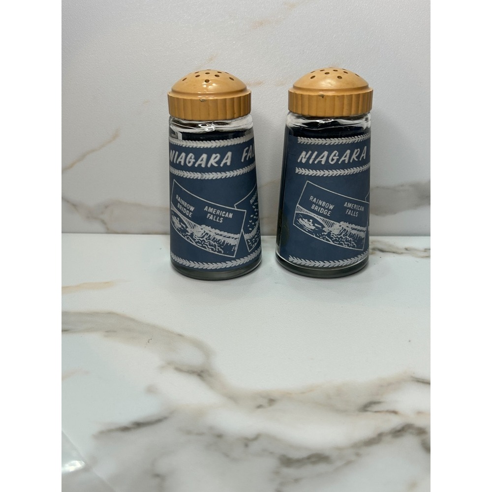Vintage Niagara Falls Canada Salt and Pepper Shakers Glass Souvenir Set Blue
